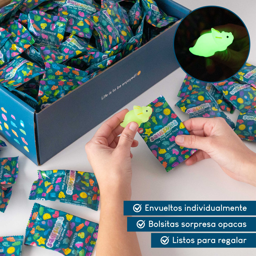 Squishies con brillo en la oscuridad - Pack de 160 detalles de cumpleaños