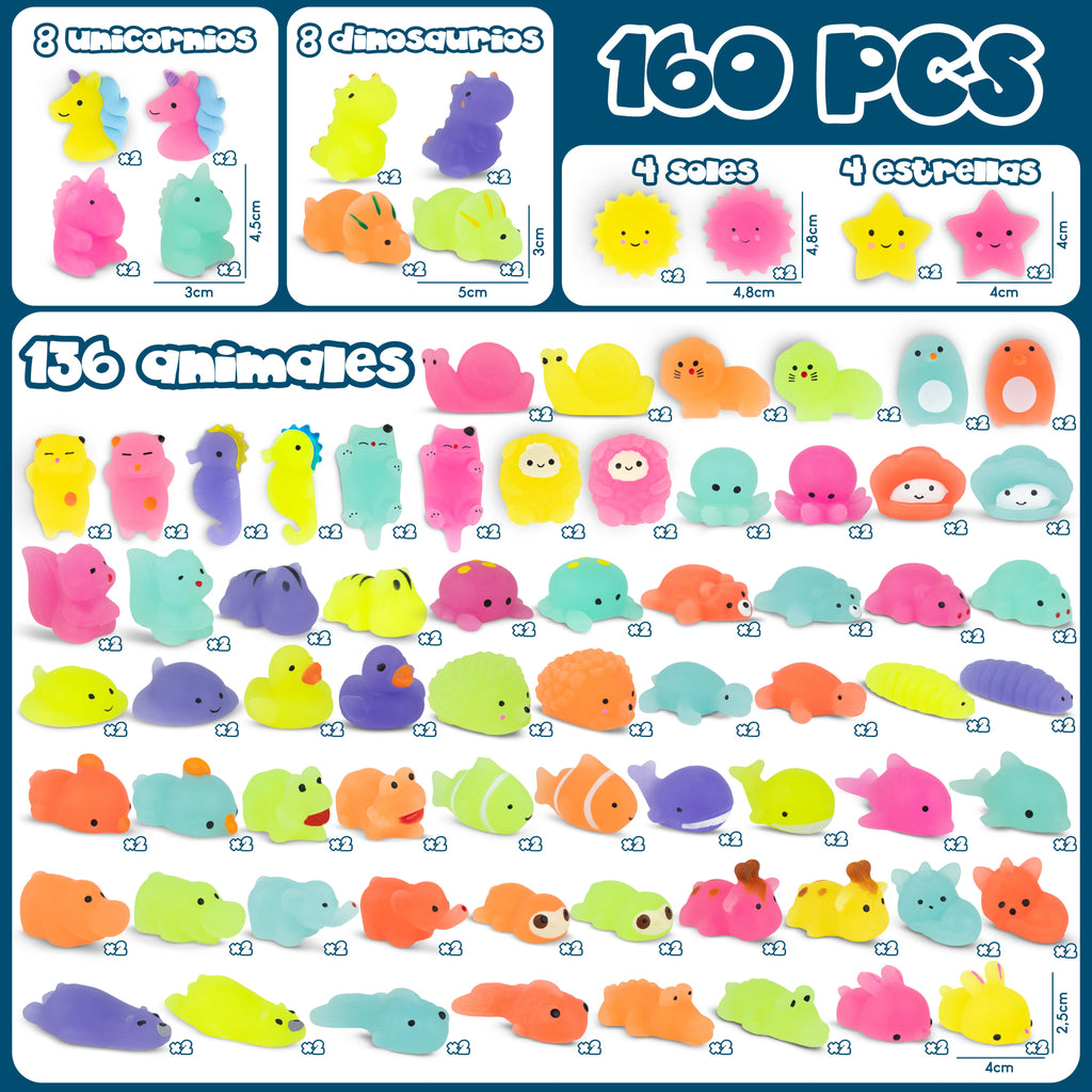 Squishies con brillo en la oscuridad - Pack de 160 detalles de cumpleaños