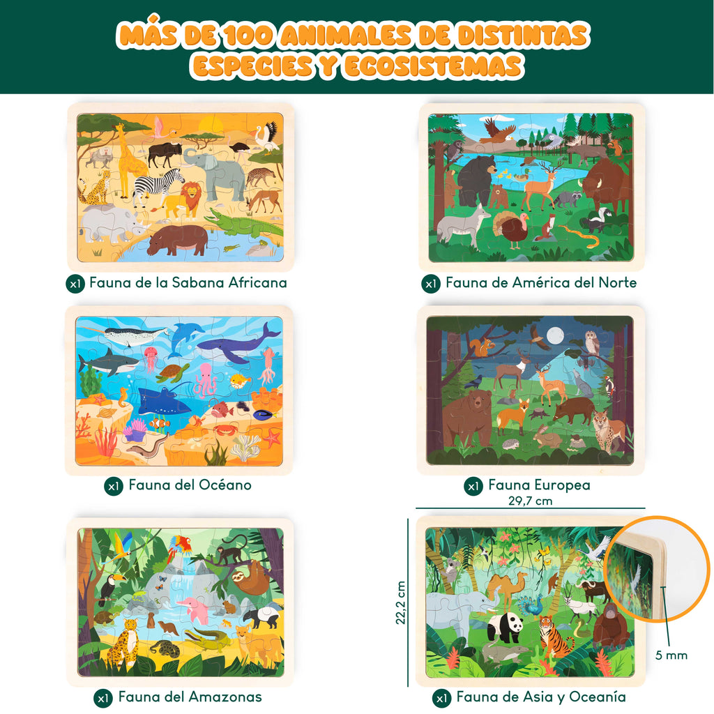 Puzzle de Madera de Animales - Pack de 6