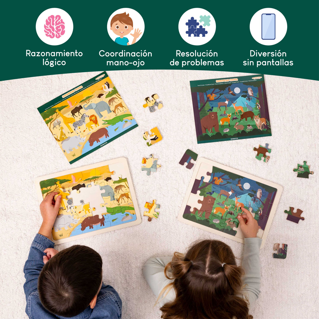 Puzzle de Madera de Animales - Pack de 6