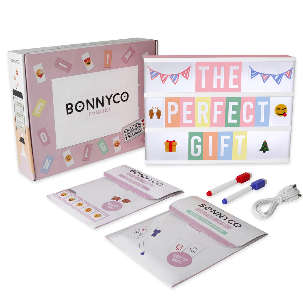 BONNYCO Light Box Rose avec 400 Lettres et Emojis, 2 Marqueurs Ç Inclus