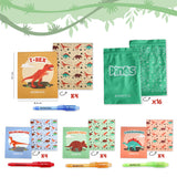 Pack completo para niños con dibujos de dinosaurios en distintos colores. Conjunto 4 diseños distintos tematizado de dinosaurios originales y exclusivos de BONNYCO. Boligrafos mágicos para regalar en cumpleaños de niños